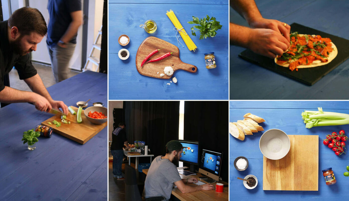 Szenen aus der Produktion des Pesto-Rezeptfilms