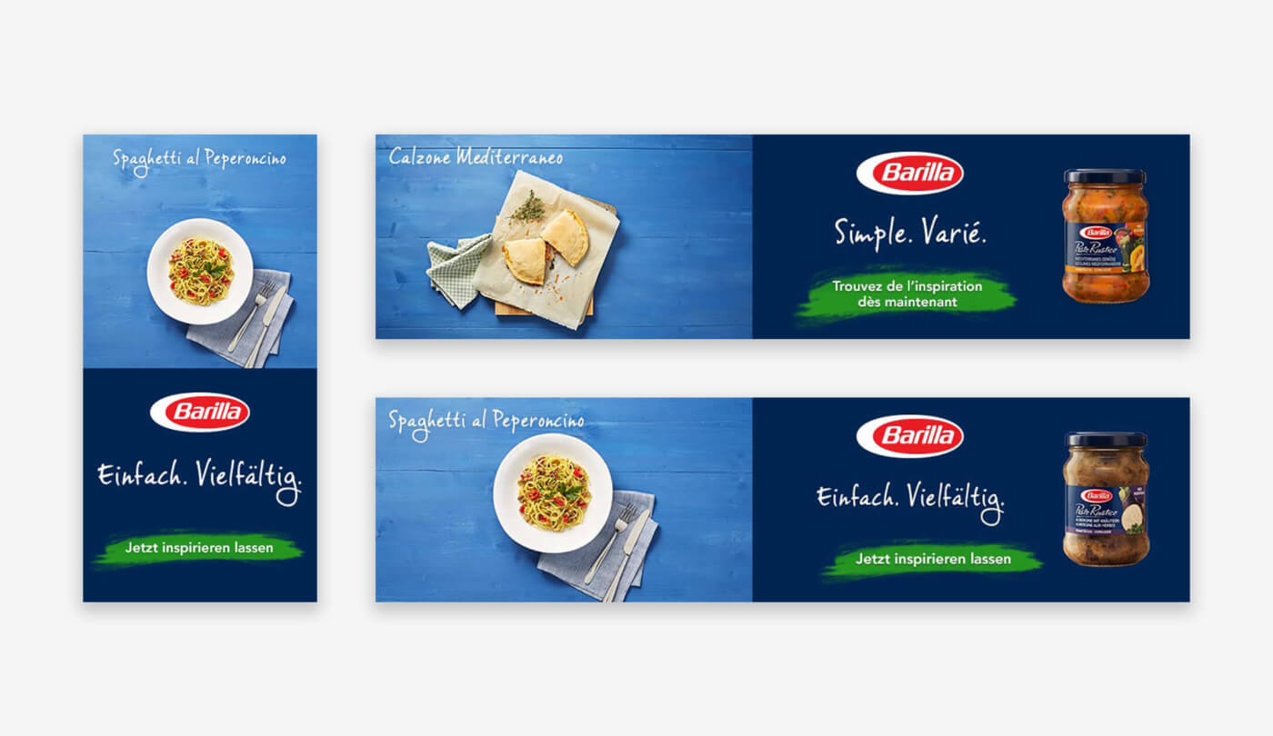 Display-Ads für Barilla Pesto Rustico mit Sprachadaptionen