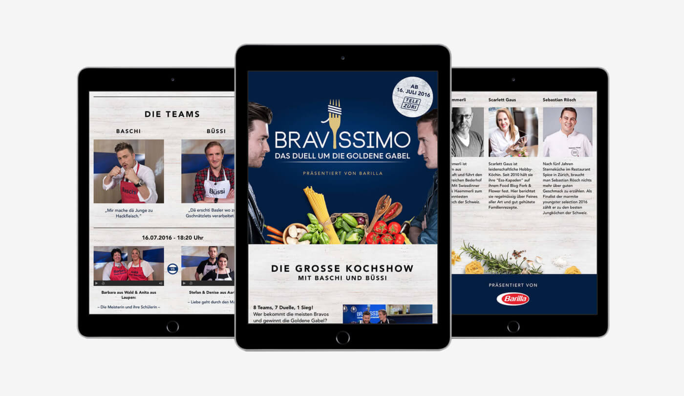 Umsetzung der Pasta-Kochshow Bravissimo auf der Website