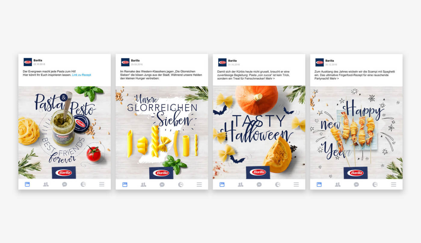 Barilla Social-Ads zu verschiedenen Anlässen nach Redaktionsplan