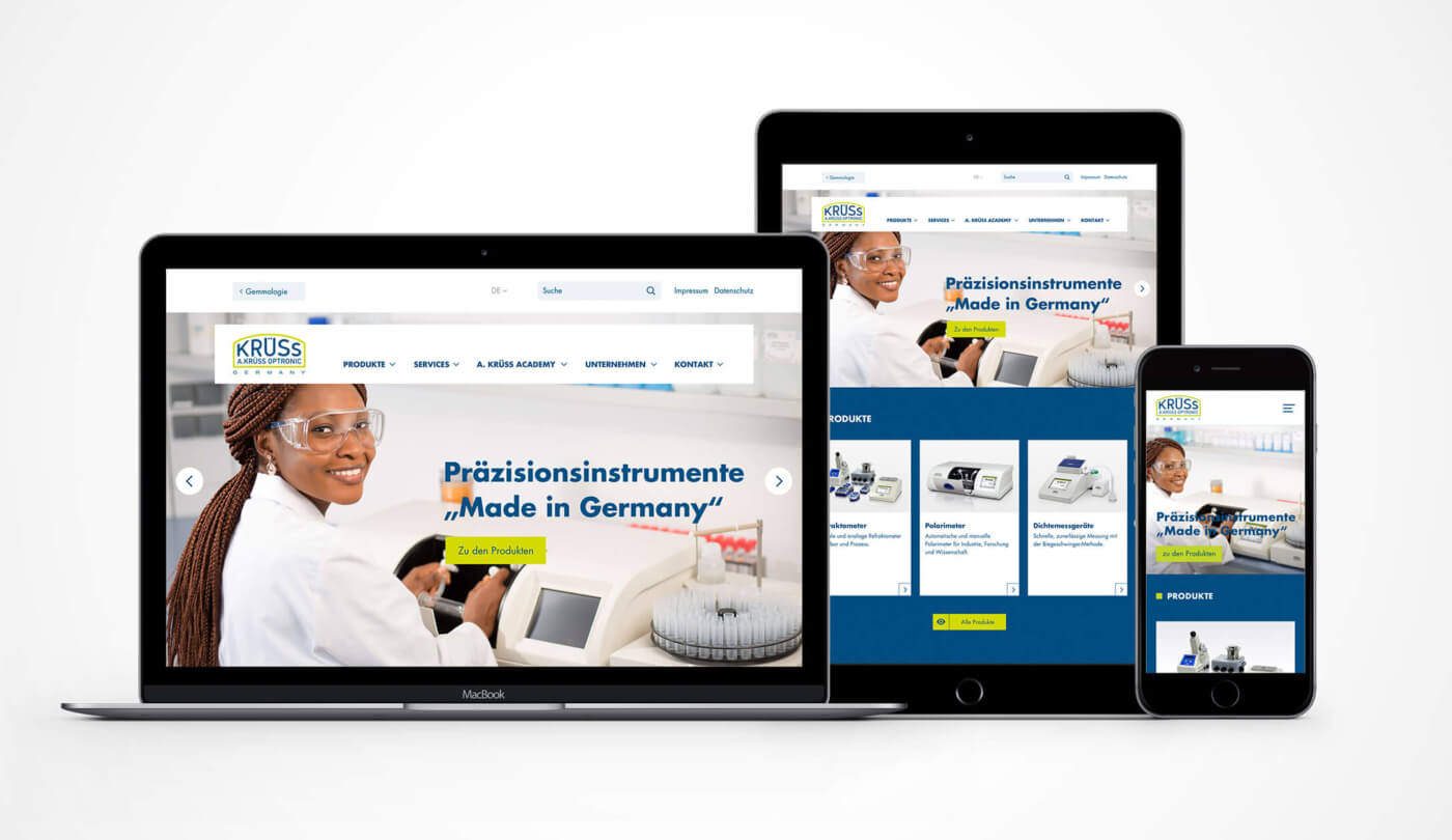 Die neue Krüss Homepage von DRID auf mehreren Geräten