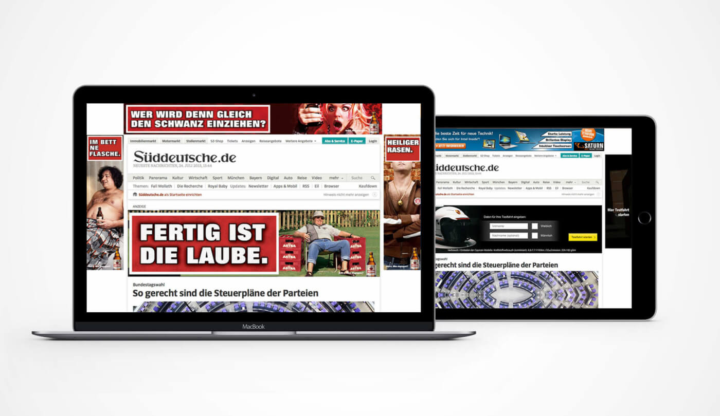 Astra-Bannerblocker im Einsatz auf einer Webseite