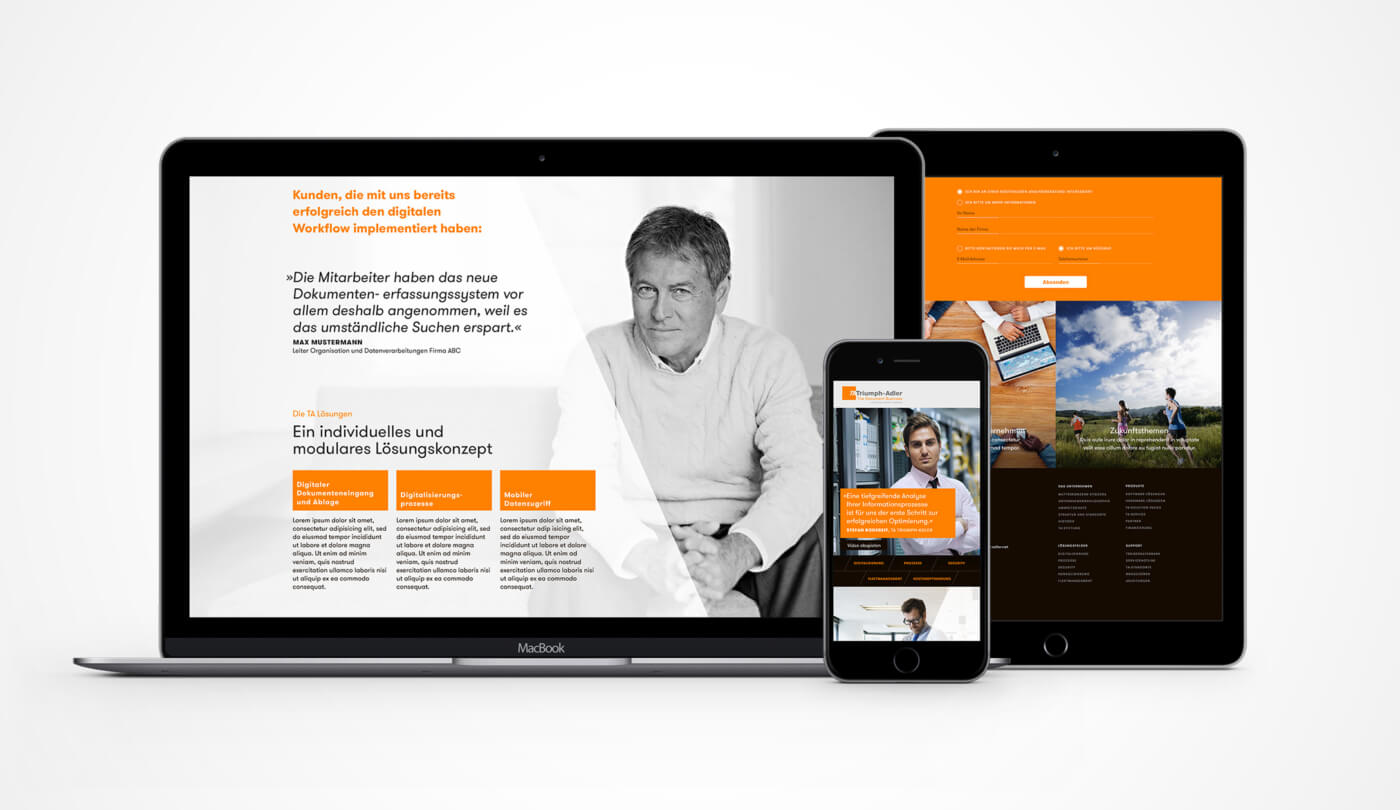 Diverse Unterseiten mit Testimonials und Online-Formular