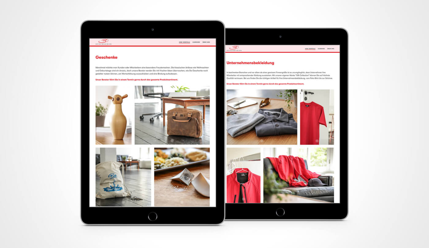 Produktseiten auf dem Tablet