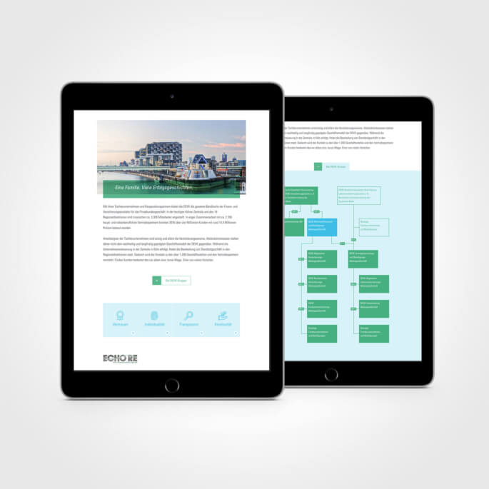 Der neue DEVK RE Unternehmensauftritt auf dem Tablet