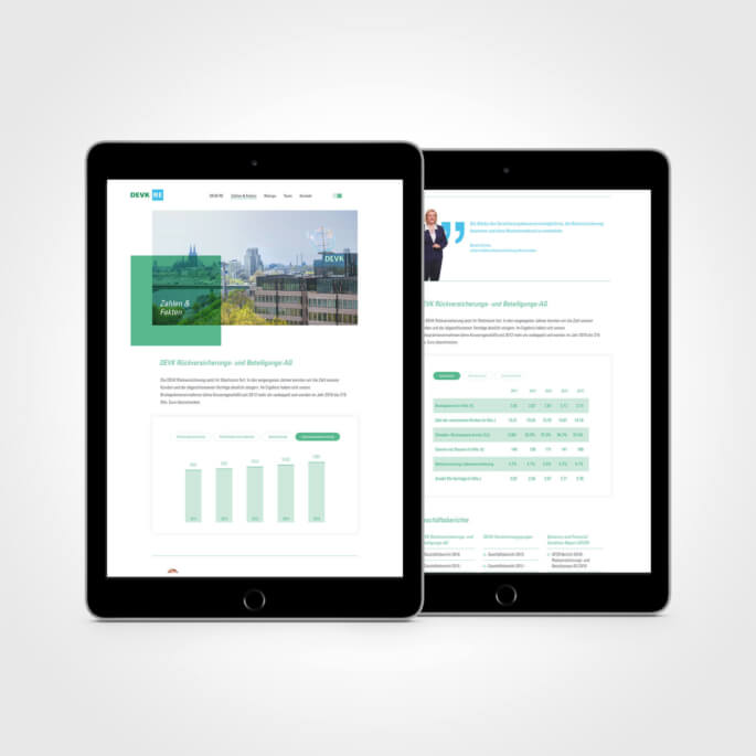 Contentbereich mit dynamischen Infografiken auf der DEVK RE Website
