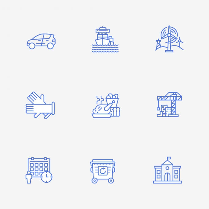 Von DRID erstellte Icons für verschiedene Branchen