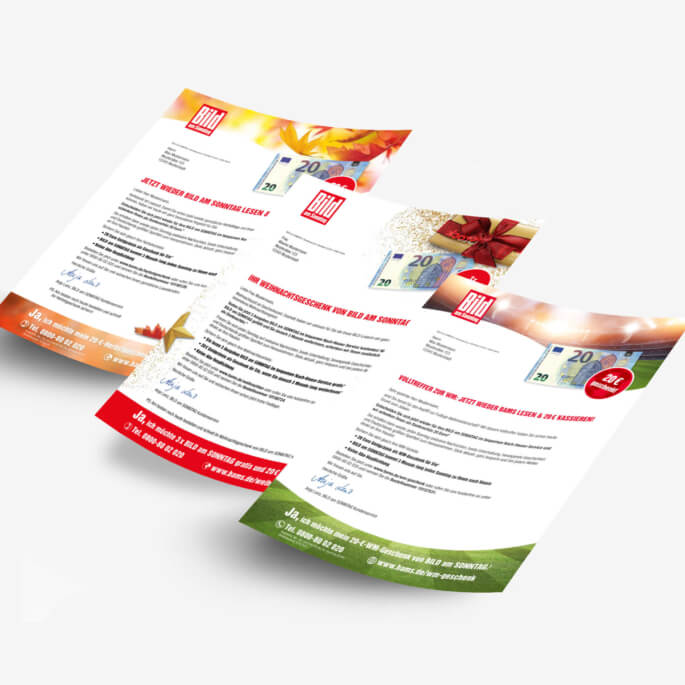 Anschreiben der BILD am SONNTAG zu verschiedenen Abo-Aktionen