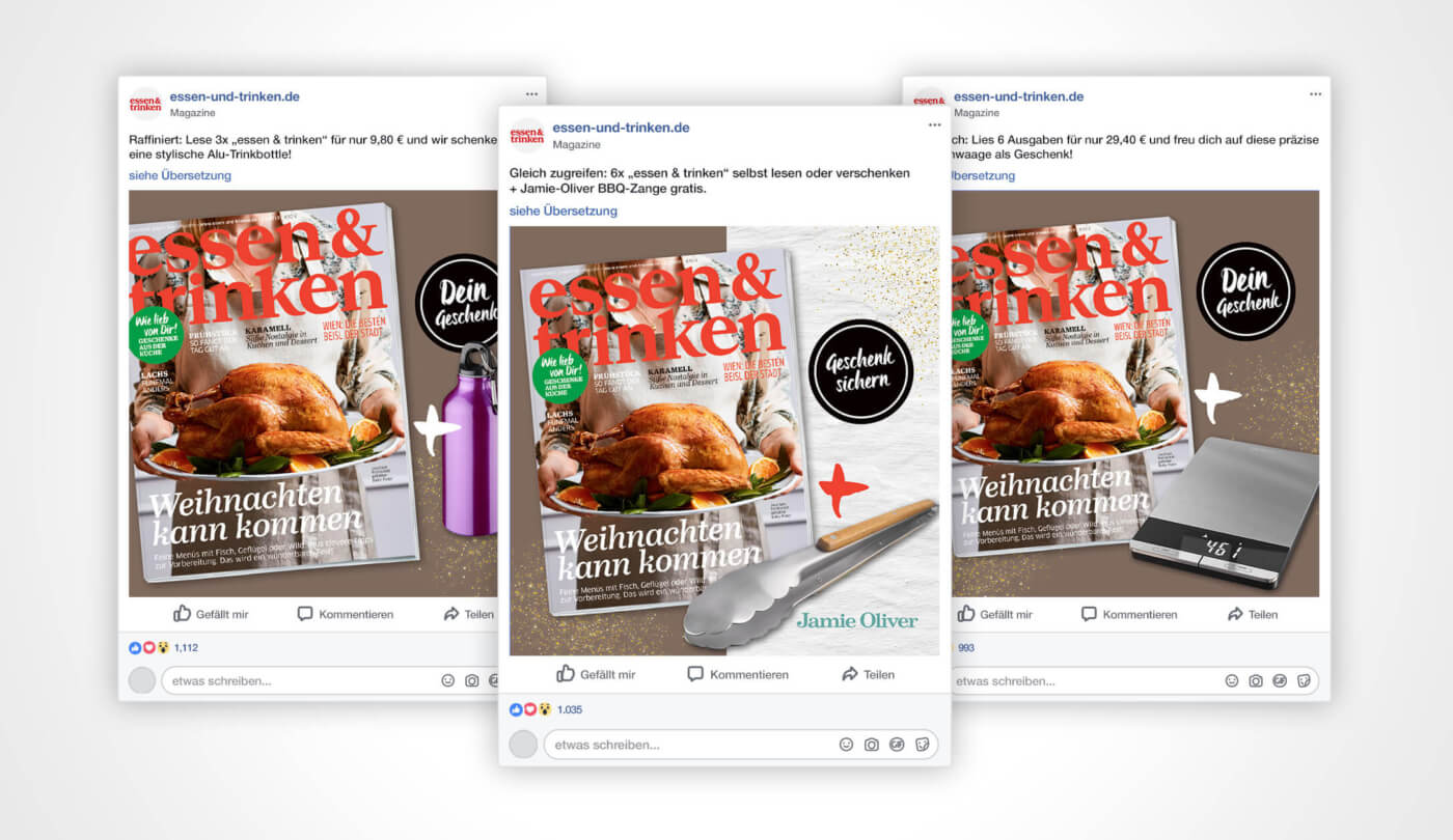 Facebook-Ads für ein Testabo zu Weihnachten