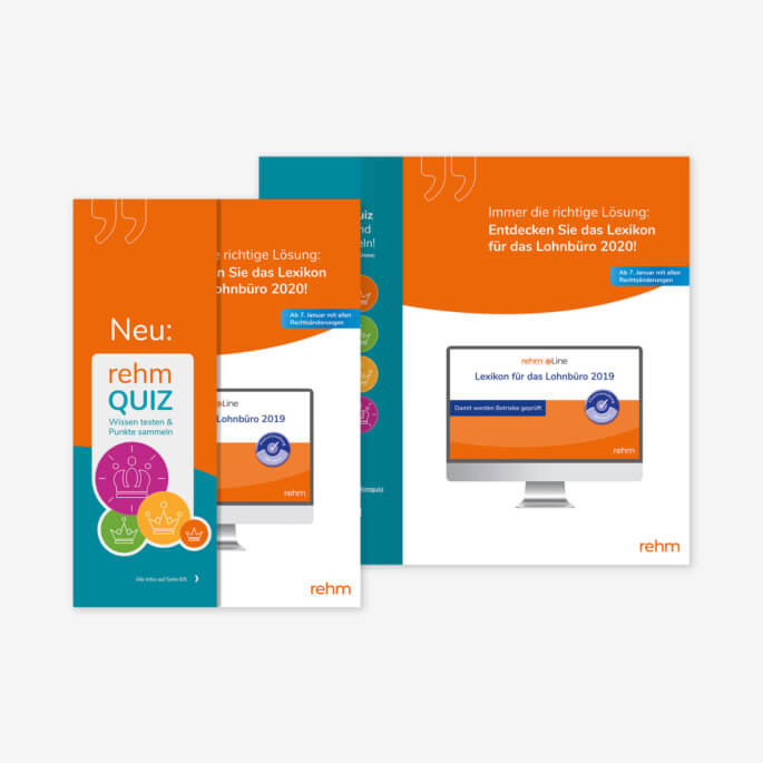 Titelseiten einer Broschüre mit Ausklapper zum Gamification-Konzept „rehm Quiz“