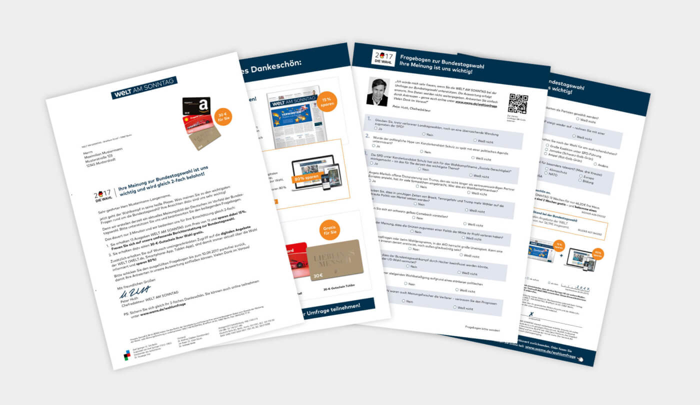 Personalisiertes Fragebogen-Mailing der WELT AM SONNTAG