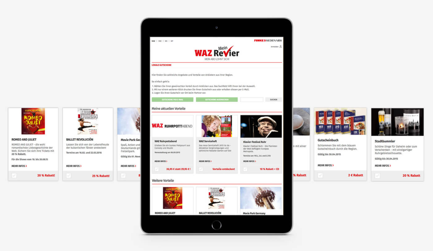 Exklusive und lokale Serviceangebote für WAZ-Abonnenten auf dem Tablet