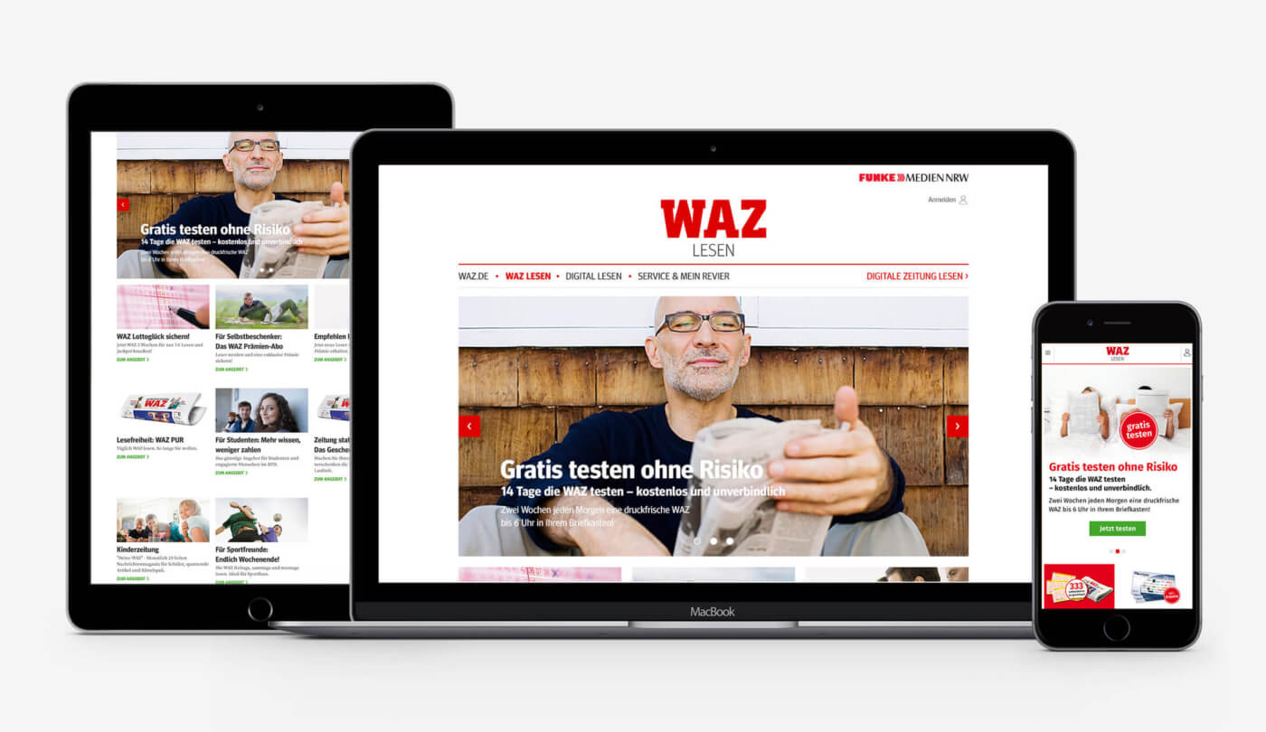 WAZ-Aboshop auf Tablet, MacBook und Smartphone
