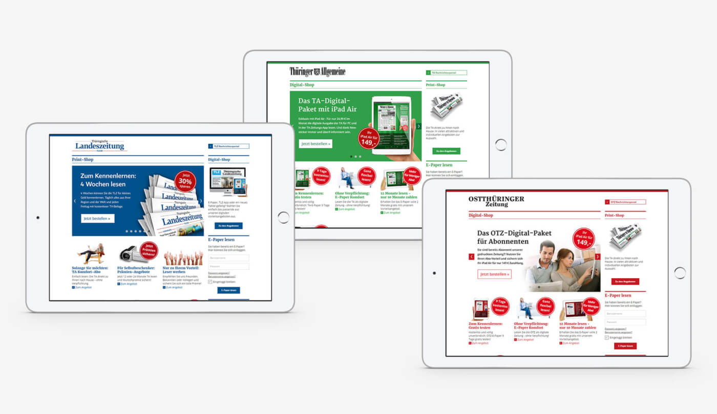 Aboshop-Angebote von Zeitungstiteln der Funke Mediengruppe